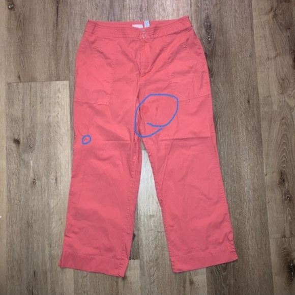 Chico's Women Size 1 (8) Cotton Crop Coral Orange Pant Lightweight |Beach Boho - Picture 13 of 15